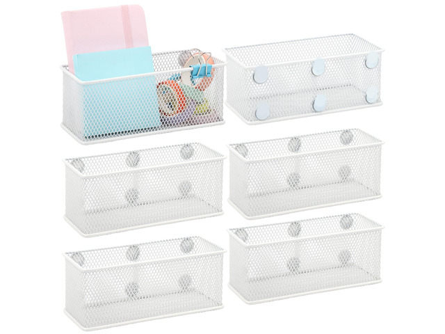 Magnetic Pencil Holder Set of 6 - Wire Mesh Storage Baskets Organizer with Strong Magnets - Perfect for Whiteboard, Refrigerator and Locker...
