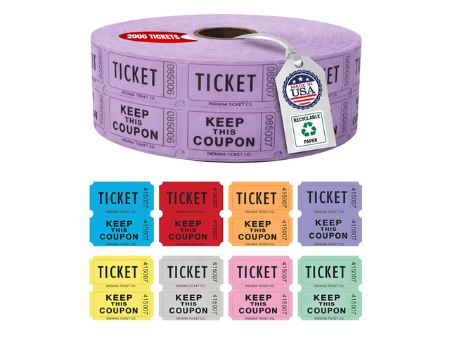 Raffle Tickets Roll, 50/50, Purple, 2000 Tickets per Roll Made in USA Premium raffle tickets roll, ideal for 50/50 raffles, fundraisers, door...