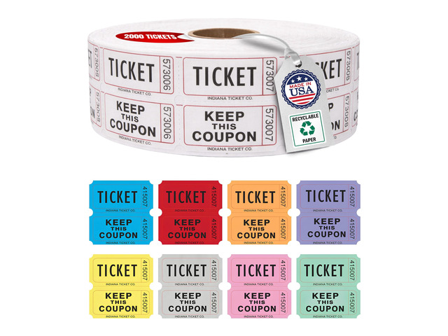 Raffle Tickets Roll, 50/50, White, 2000 Tickets per Roll Made in USA Premium raffle tickets roll, ideal for 50/50 raffles, fundraisers, door...