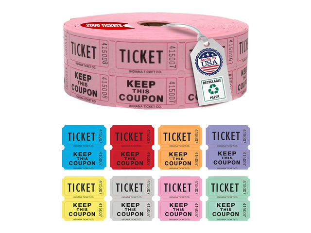 Raffle Tickets Roll, 50/50, Pink, 2000 Tickets per Roll Made in USA Premium raffle tickets roll, ideal for 50/50 raffles, fundraisers, door prizes,...