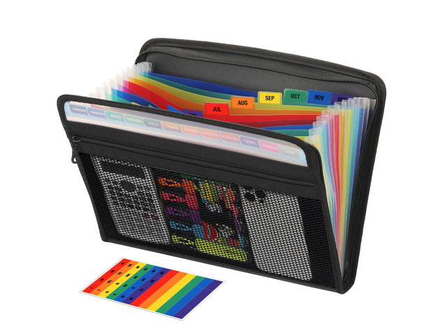 Accordion File Organizer, 13 Pocket Expanding File Folder, Color Pocket Zippered, Front Mesh Pouch, Letter Size Paper, A4 Paper, Fit for Documents