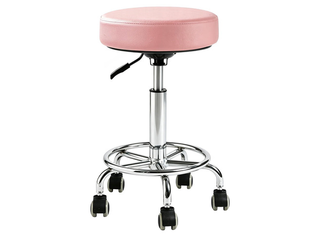 500lb Heavy-Duty Adjustable Stool with Wheels, Round Rolling Chair Thick 9.5cm PU leather Seat Cushion 360°Swivel silent rubber caster Foot...