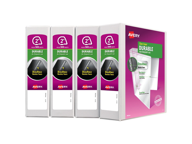 Durable View 3 Ring Binders for Home, School Supplies, Office, or Organization Needs, 2' Slant Ring, 4 Pack White Binders (17032)