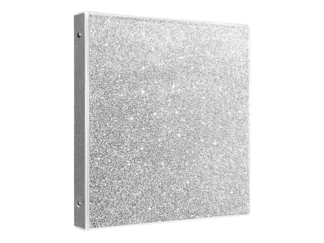 1' Binder 3 Rings, Glitter Binder Holds 300 Sheets, Waterproof, 2 Pockets, Silver