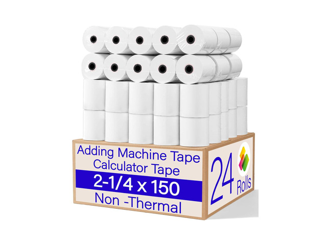 (24 Rolls)2 1/4 in x 150 ft Adding Machine Tape Paper Rolls, for HR-10RC, HR-170RC, HR-200RC, EL-1197PIII, EL-1801V, P23-DHV-3, CP-90A, MP11DX-2,...