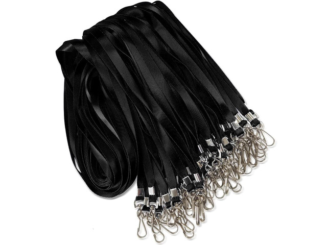 100 Pack Black Lanyard Bulk Lanyard for ID Badge Holder Flat Lanyard with Swivel Hook and Badge Clip