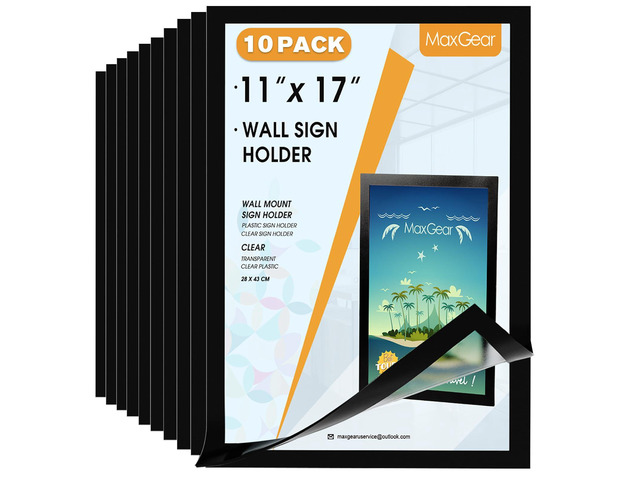 Magnetic Sign Holder 11 x 17, Magnetic Paper Holder, 10 Pack Strong Self-Adhesive Backing, Magnetic Front Opening, Clear PVC, Easy Insert and...