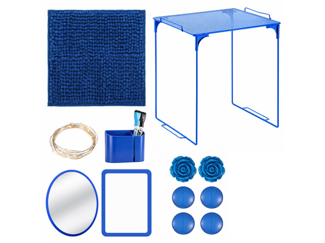 11 Pcs Back to School Locker Accessories Kit, Dark Blue, Classic Locker Shelf Magnetic Mirror Rug Weekly Schedule Whiteboard Pen Holder Marker and...
