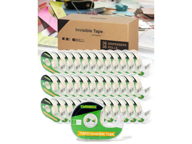 Invisible Clear Tape Bulk Rolls,36 Packs Gift Wrapping Tape with Dispenser Frosted Writable for School Office Craft Job, 7/10 X 1000 Inches