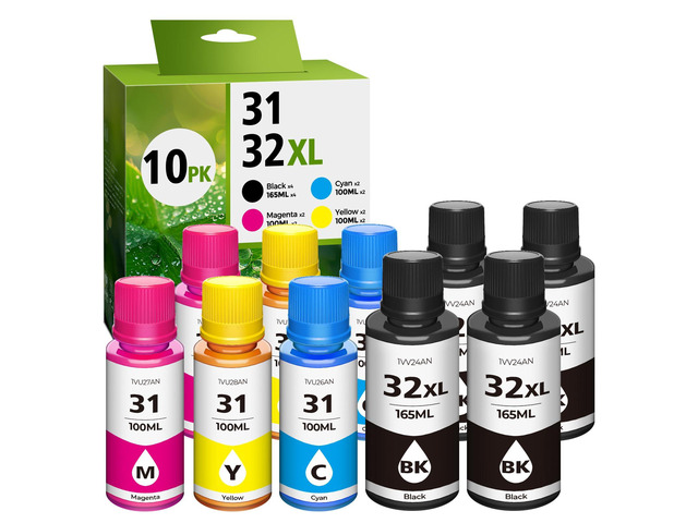 31 Ink 32XL Black Ink Bottle Set for Smart tank 7602 6001 5101, 10 Pack Compatible with HP 31 Ink 32XL Black Ink Bottle Set for Smart Tank 7301 651...