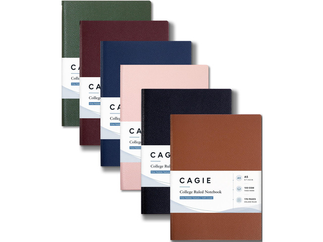 College Ruled Journal for Men & Women, Softcover A5 Leather Notebook 6 Pack, 176 Pages, 100 GSM Paper, Vegan Leather, Customizable Bookmark,...