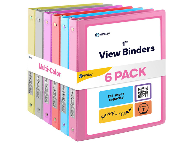 1 Inch Binder (6 Pack - Assorted Colors) 3 Ring Binder 1 inch with Clear View Cover and 2 Inside Pocket - for Letter Size 8.5 x 11'' Paper, Ideal...