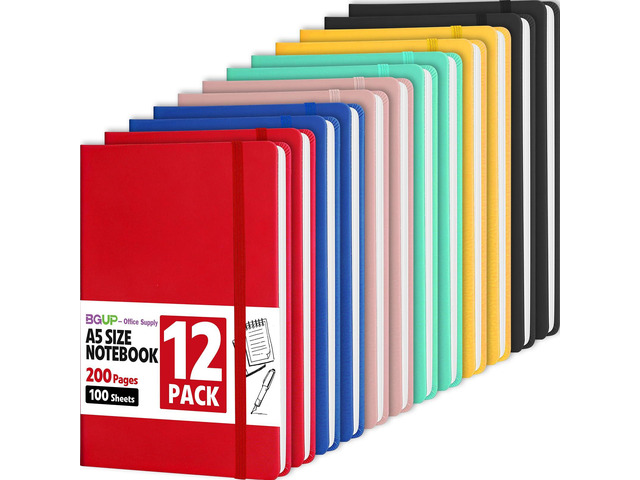 12 Pack Lined Journal Notebook for Work, 200 Pages, Medium 5.5 in x 8.3 in, 6 Colors A5 College Ruled, Hardcover Journaling Notebooks for Writing,...