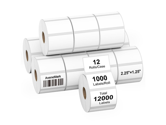 12 Rolls 2.25' x 1.25' Direct Thermal Labels - Perforated for Barcode Address Labels - Postage Shipping Labels Compatible with Rollo & Zebra ZD410...