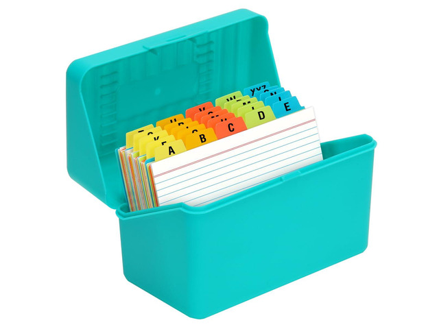 4x6 Index Card Holder with 100 Index Cards and 25 Dividers, Teal 4x6 Inch Plastic Box, Heavyweight 4x6 Index Cards, Plastic 4x6 Index Card...