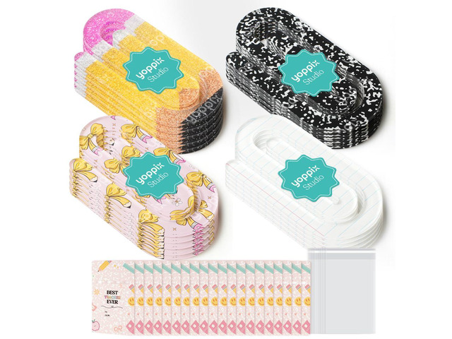 20 Set Jumbo Teacher Acrylic Paper Clips with 20Pcs Exclusive Back Card, Cute Pencil Paperclip Design for Office Classroom Bookmark Gift Book...