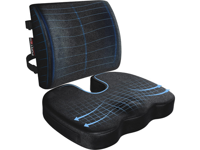 Seat Cushion & Lumbar Support for Office Chair, Wheelchair, Car Memory Foam Ergonomic Design Washable Cover Non Slip Black