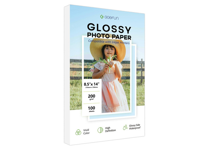 Glossy Photo Paper 8.5 x 14, 54LB Legal Size glossy paper 100 Sheets 200 GSM Photo Printer Paper for Inkjet Printer and Dye Ink
