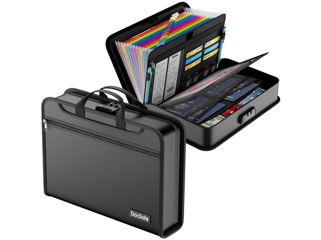 Accordion File Organizer Bag with Lock, Fireproof Water Resistant Expanding File Folder with Multi Colorful Pockets,Document Organizer Safe Storage...