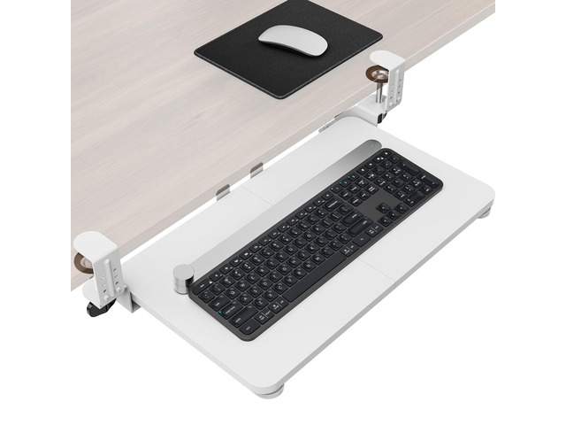 Ergonomic Mouse & Keyboard Tray Under Desk, 20x11.8 in Board, White Heavy Duty Keyboard Drawer, Adjustable Height C-Clamp, Slide-Out Platform, Desk...