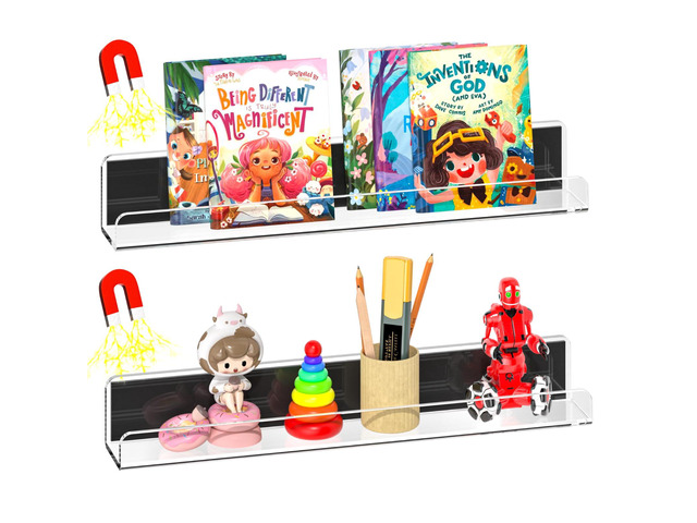 Magnetic Book Shelf for Whiteboard, 2 Pack Clear Magnetic Bookshelf Metal, Reusable, Bookshelf, Book Display, Holder, for Teacher Kids, Classroom,...