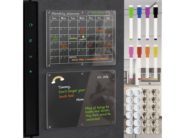Magnetic Calendar for Refrigerator,2 Pack 11'x15' Clear Fridge Calendar Dry Erase Magnetic Planning Boards Set(Monthly Planner+Blank Memo Board)