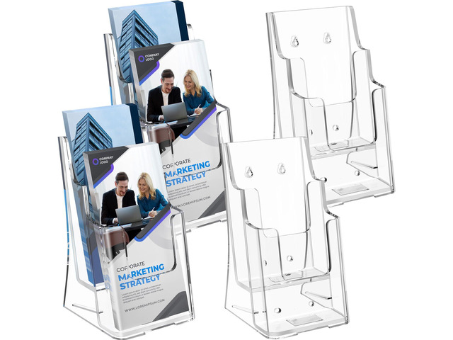 2 Tier Acrylic Brochure Holder 4x9 Inch, Pamphlet Holder 4 Pack Clear Acrylic, 2 Tier Design, Holds Brochures, Flyers And Pamphlets, Countertop...