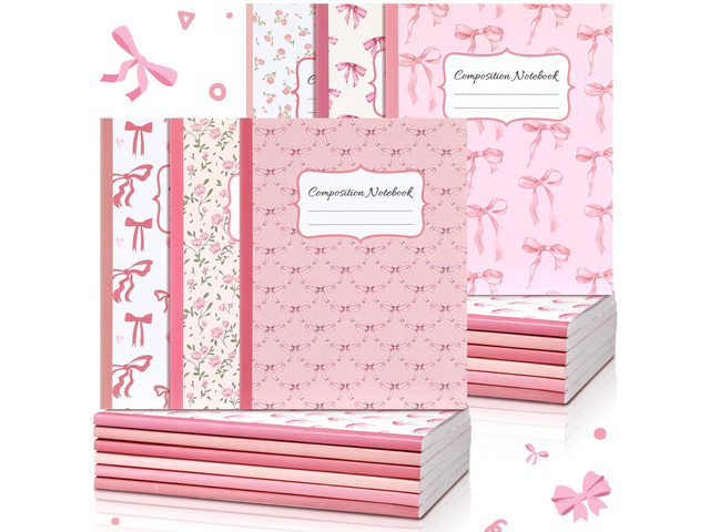6 Pack Pink Composition Notebook College Ruled Back to School Supplies 110 Pages Note Taking, 9-3/4 x 7-1/2'Inch Size, Preppy Aesthetic Design,...