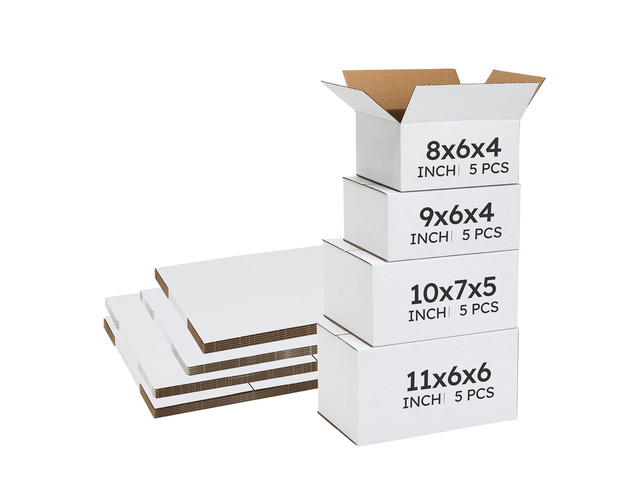 Assorted Sizes Shipping Boxes 20 Pack (11x6x6, 10x7x5, 9x6x4, 8x6x4), White Corrugated Cardboard Mailers, Each 5 PCS Small Boxes for Small Business...