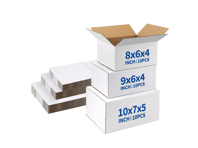 Assorted Sizes Shipping Boxes 30 Pack (10x7x5, 9x6x4, 8x6x4), White Corrugated Cardboard Mailers, Each 10 PCS Small Boxes for Small Business...