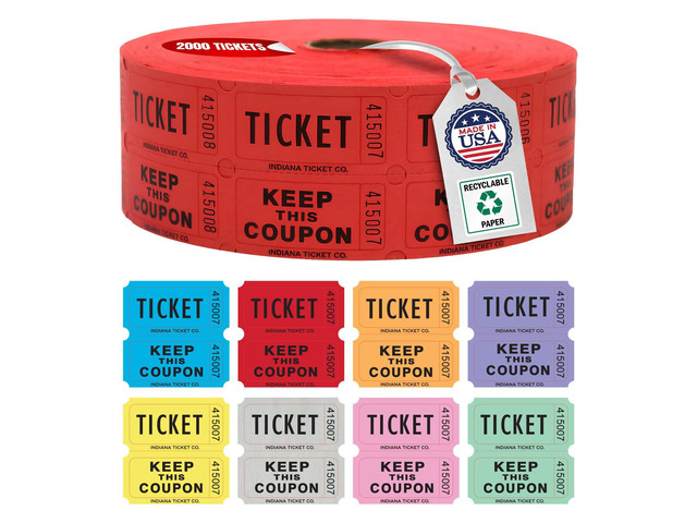 Raffle Tickets Roll, 50/50, Red, 2000 Tickets per Roll Made in USA Premium raffle tickets roll, ideal for 50/50 raffles, fundraisers, door prizes,...