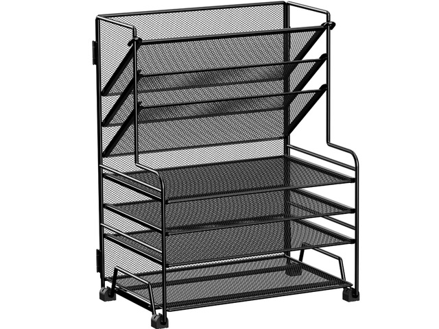 4-Tier Paper Organizer + 3-Pocket File Holder + Drawer + Pen Holders, Desktop File Organizers Paper Tray for Office Supplies School Classroom...
