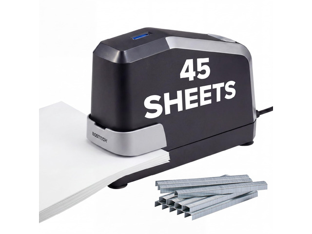 Office Impulse Heavy Duty Electric Stapler Value Pack, 45 Sheet Capacity, Includes 5,000 Staples, No-Jam, Faster Stapling, Silver