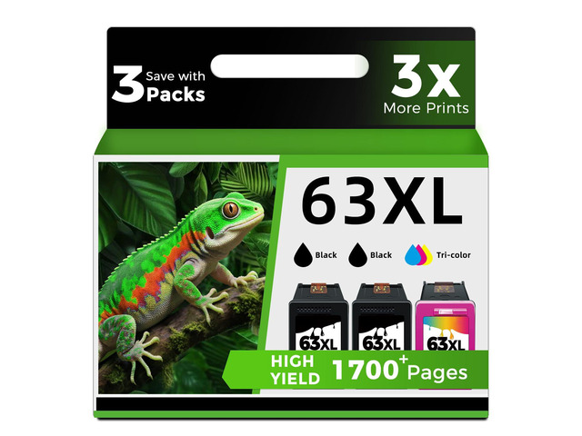 63XL Ink Cartridge Combo (2 Black,1Color) Replacement for HP 63 HP63 HP63XL 3-Pack XL to Envy 4520 4512 4510 Officejet 4650 5258 5200 3830 5255...