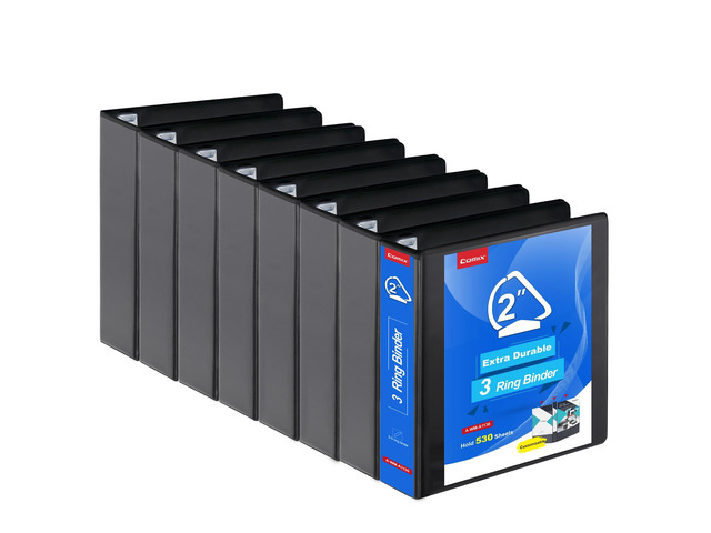 Heavy Duty Slant-D Ring View Binder, 2 inch 3 Ring Binders, Hold 500 Sheets of 8.5' x 11' Paper, 8 Pack (Black)