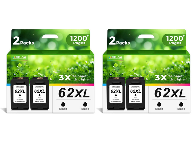 62XL Black Ink Cartridges Replacement for HP Ink 62 XL HP62XL Cartridge (Pack of 2)