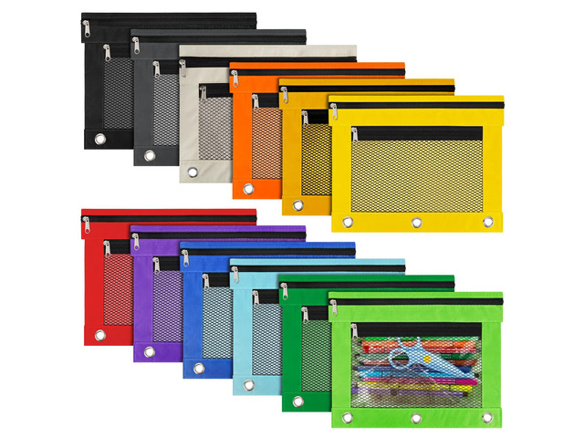 12 Pack Pencil Pouch for 3 Ring Binder Pencil Pouches with Zipper Pencil Pouches Pencil Bags for Classroom bulk Pencil Box Pencil Case for Storing...