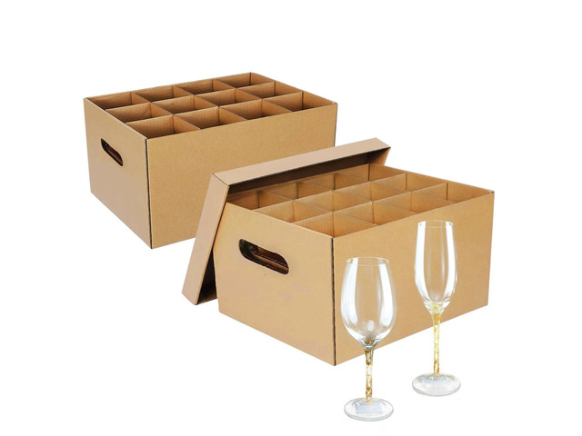 Wine Glasses Moving Boxes, Glass Packing Boxes, Kitchen Storage Kit for Glassware, Stemware & Tall Drinking Cup,Sturdy Corrugated Cardboard, with...