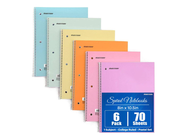 Spiral Notebooks, Wirebound, Journals for School, Work, Business, Aesthetic Stationery, Writing Pads, Teacher & Student Supplies (6, Pastel, College)