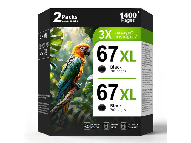 67 67XL Black Ink Cartridge Replacement for HP Ink HP67 XL HP67XL to 2855e to 4200e 4258e 4200 6455e 2800e 2755e 4100 4100e 4255e 6055e 2852e 2827e...