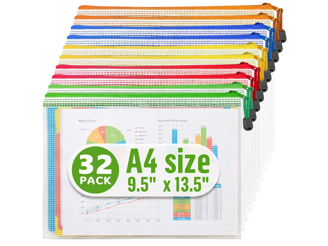 32 Pack Mesh Zipper Pouch Bags 9x13 inch - Clear Mesh Bags Letter Size - Plastic Zipper Pouches - Game Bags - Zip Bags - Board Game Storage -...