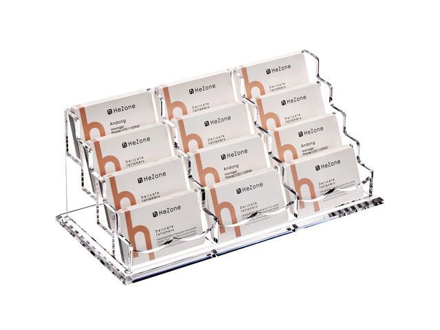 Business Card Holder Display for Desk, 12 Slot 4 Tier Multiple-Clear Acrylic Business Card Stand Set, Holds Approximately 600 Cards(12 Cell H)