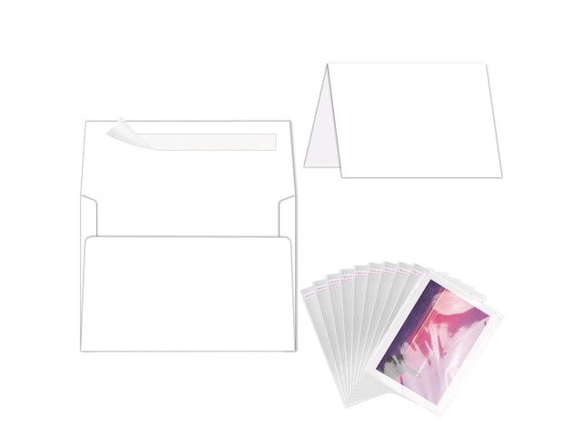 100 Pack Blank White Cards and Envelopes 5x7 with Clear Cello Bags 5 x 7 Folded Cardstock and A7 Envelopes Self Seal for Invitations, Wedding,...