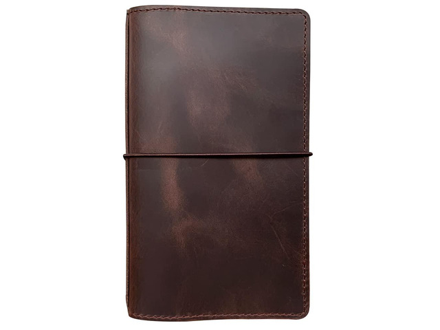 Travelers Notebook Cover with Inner Pockets, Card Slots and Pen Holder, Standard Size, Dark Brown