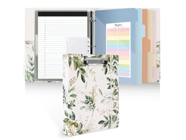 1 Inch 3-Ring Binder with Clipboard, PU Aesthetic Binder with 5 Dividers, Notepad, Stickers & Pockets for Work and School (Letter Size)