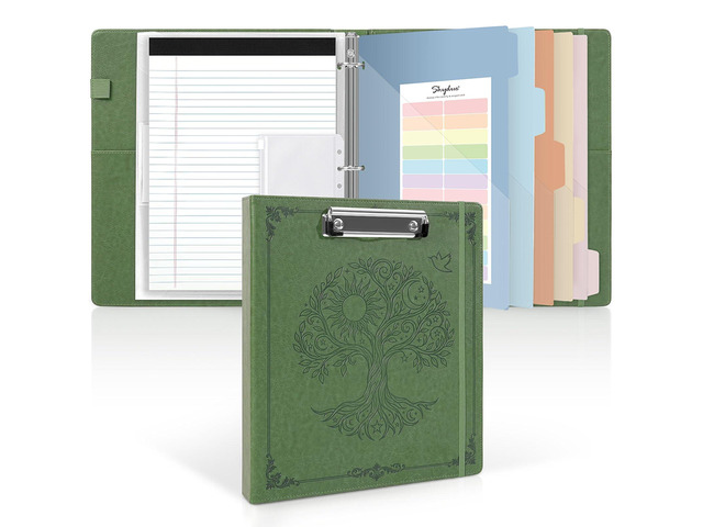 1 Inch 3-Ring Binder with Clipboard, PU Binder with 5 Dividers, Notepad, Stickers & Pockets for Work and School - Aesthetic Binder (Letter Size)