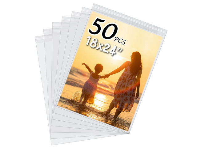 50 Pack Acid-Free Crystal Clear Sleeves Storage Bags for 18x24 Art Prints Pictures,Photos,Framing Mat Mattes (Bag Size: 18 1/2'x24 2/5')