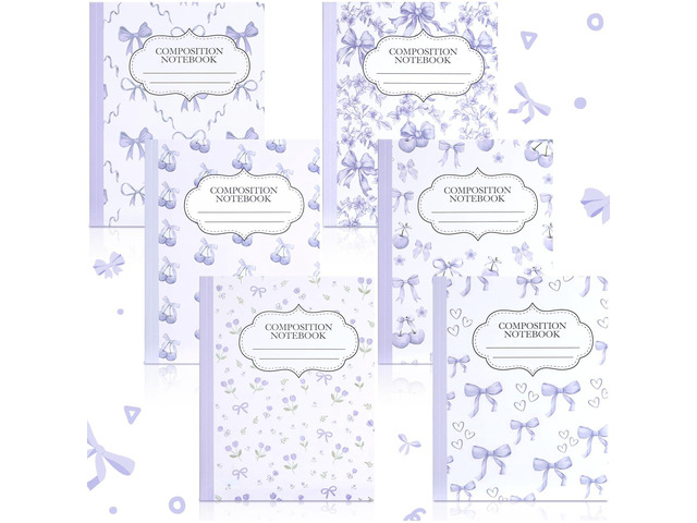 6 Pack Purple Cherry Composition Notebook College Ruled Back to School Supplies 110 Pages Note Taking, 9-3/4 x 7-1/2'Inch Size, Preppy Aesthetic...