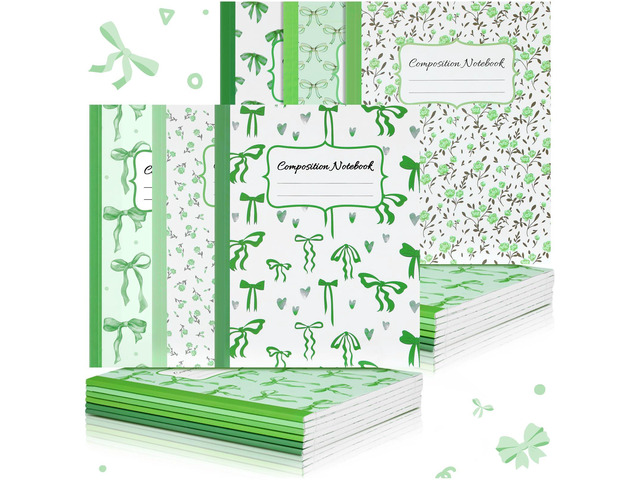 6 Pack Green Composition Notebook College Ruled Back to School Supplies 110 Pages Note Taking, 9-3/4 x 7-1/2'Inch Size, Preppy Aesthetic Design,...