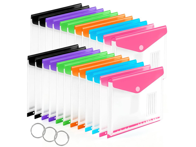 24 Pack Binder Folders with Pockets 11 Holes Expandable Dividers for 2/3/4 Ring Document Pouch with Label Loose-Leaf Transparent Binder Organizer...